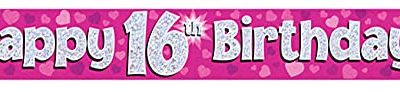 Oaktree UK 9ft Banner Happy 16th Birthday Pink