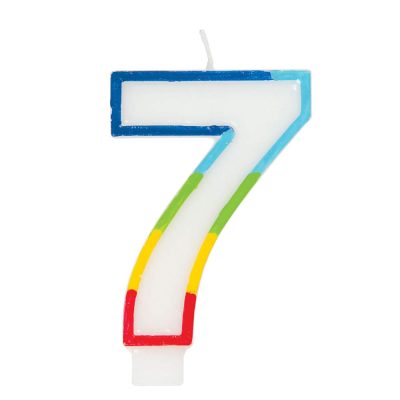 Vibrant Rainbow Border Number 7 Birthday Candle (7cm x 12cm) – Stunning Multi-Colored Party Decor – Uniquely Crafted for Celebratory Milestones – 1 Pc