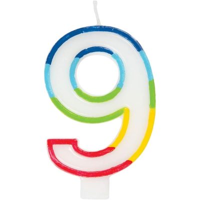 Vibrant Rainbow Border Number 9 Birthday Candle (7cm x 12cm) – Stunning Multi-Colored Party Decor – Uniquely Crafted for Celebratory Milestones – 1 Pc