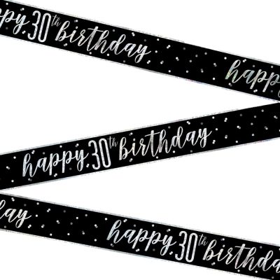 Unique 82262 – Foil Happy 30th Birthday Banner – 2.74 m – Glitz Black Birthday Party – 1 Count (Pack of 1)