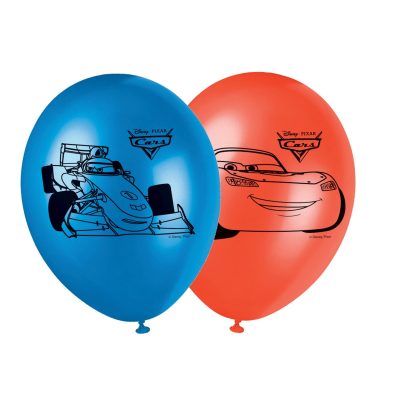 Procos 84876 Balloons Cars, Pack of 8, Diameter 21 cm, Printed, Red, Blue, Latex Balloons, Birthday, Decoration