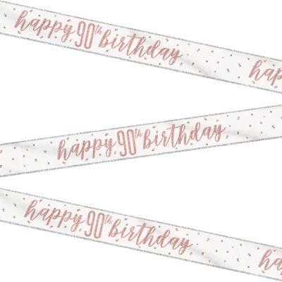 Stunning Rose Gold Happy 90th Birthday Glitz Foil Banner (274cm) – Dazzling Party Decor for a Memorable Milestone – 1 Pc