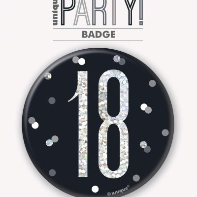 Round Prismatic 18th Birthday Badge | Party Accessories | Black | 1 Pc.
