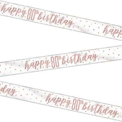 Stunning Rose Gold Happy 80th Birthday Glitz Foil Banner (274cm) – Dazzling Party Decor for a Memorable Milestone – 1 Pc