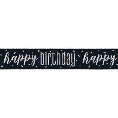 Elegant Glitz Black & Silver Happy Birthday Foil Banner (274cm) – Perfect for Party Decorations, Celebrations, & More – 1 Pc