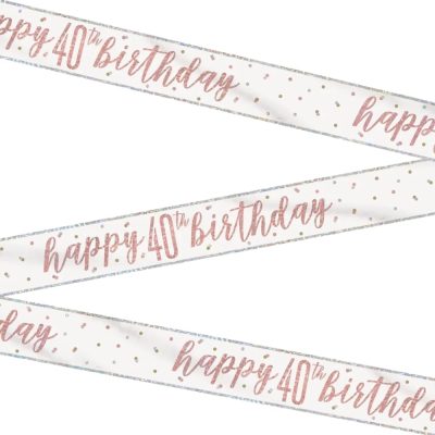 Stunning Rose Gold Happy 40th Birthday Glitz Foil Banner (274cm) – Dazzling Party Decor for a Memorable Milestone – 1 Pc