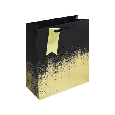 Eurowrap Black/Gold Distressed Gift Bag With Gift Tag – Gift Bag for Him, Her, Christmas, Weddings, Birthdays, Father’s Day – Birthday Gift Wrap Occasion Present – Medium Size