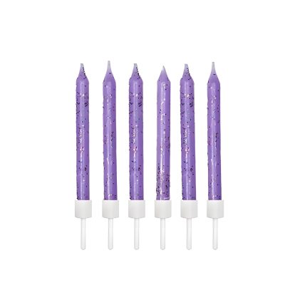 Anniversary House Lilac Glitter Birthday Candles Set of 12 – with Holders 7.5cm – Premium Cake Toppers for Birthday Decorations, Anniversary & Celebration – Elegant Birthday Candle Pack