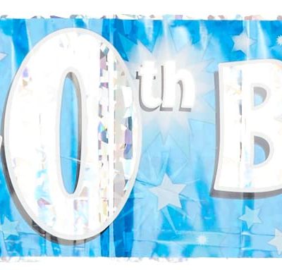 9ft Banner Happy 40th Birthday Blue Holographic